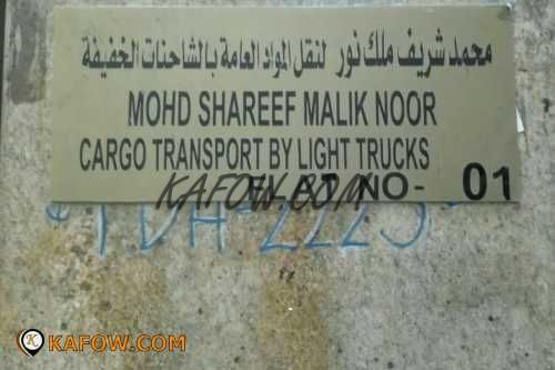 MOHD Shareef Malik Noor Cargo Transport By Light Trucks  